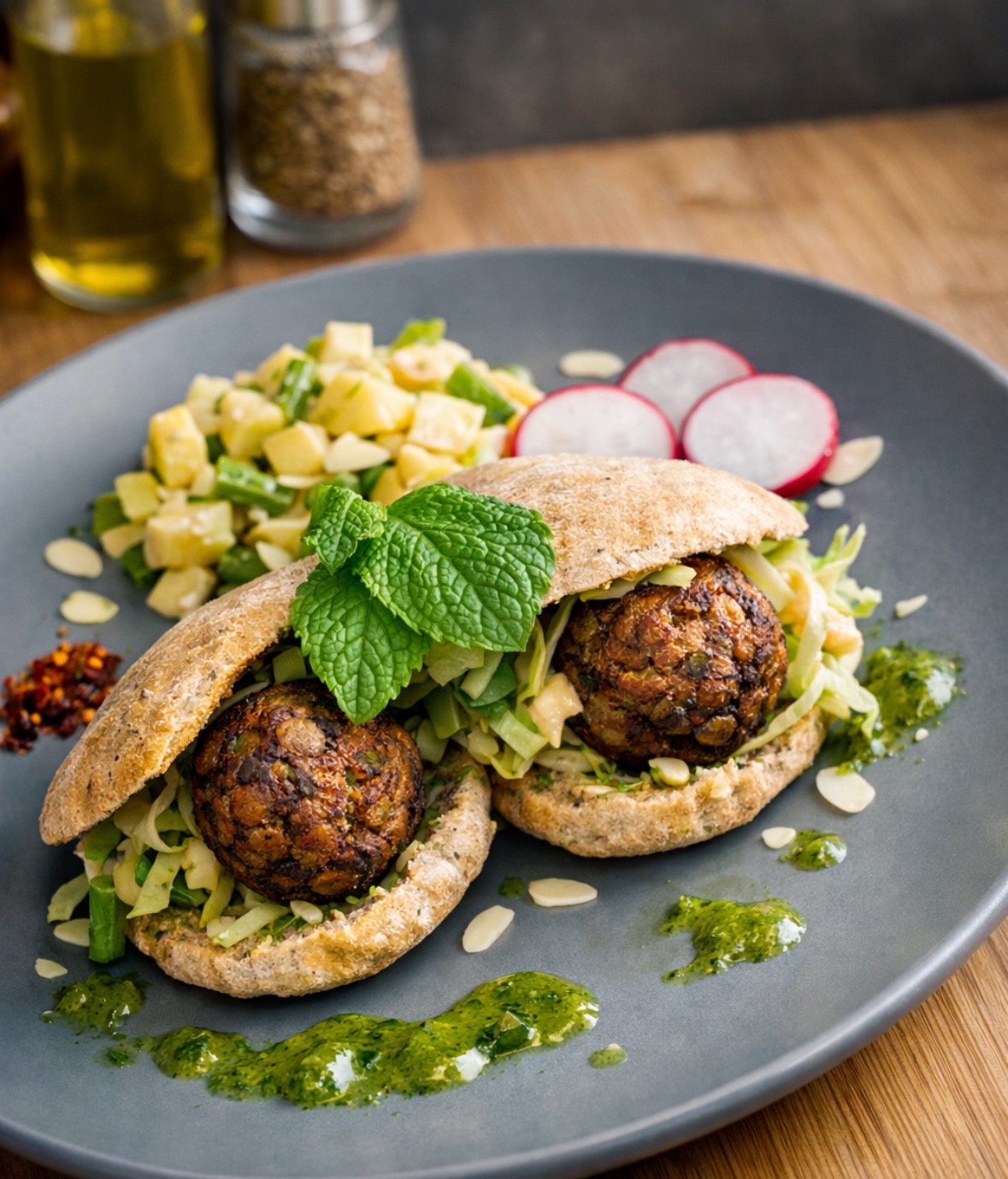 Pita met falafel en groenten